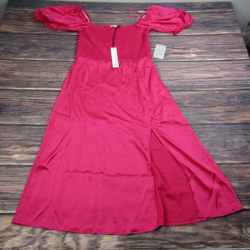 NSR NEW NWT Womens Medium Pink Lily Smocked Front Midi Dress - Picture 1 of 7